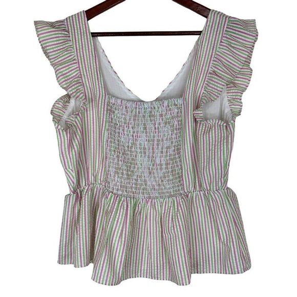 Draper James RSVP Seersucker Striped Peplum Top Womens XL Preppy Summer - Picture 2 of 8